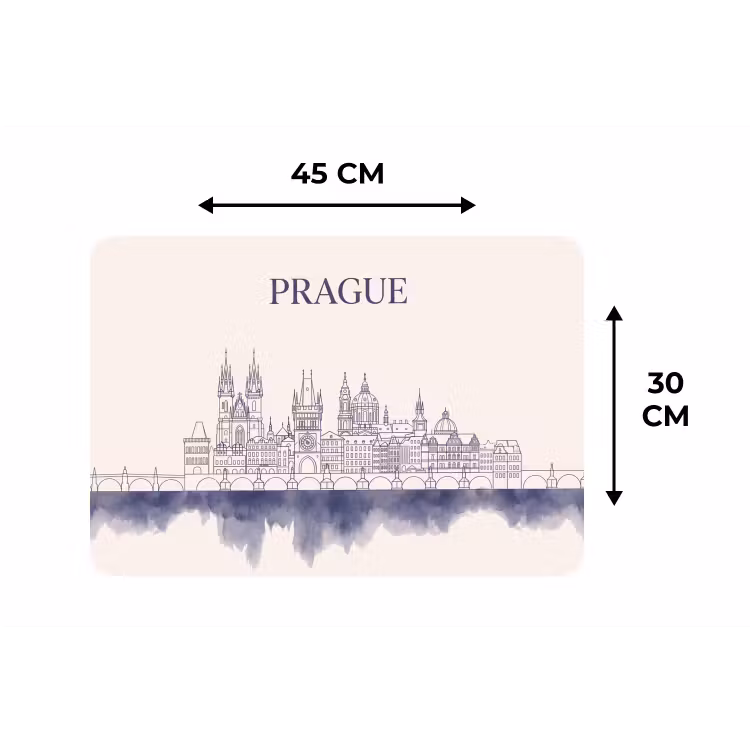 Praag - Skyline - Architectuur - Blauw Placemat vinyl groot -specs