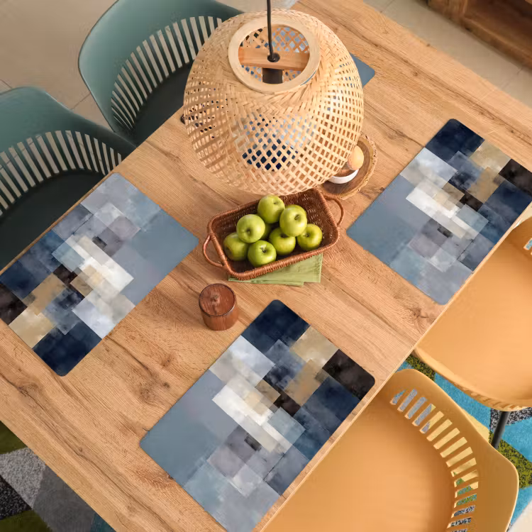 Rechthoeken - Abstract - Blauw Placemat vinyl groot -zzsfeer5_Kitchenyeah-website