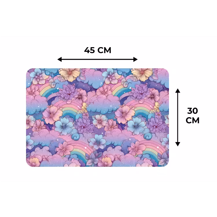 Regenbogen - Bloemen - Kleurrijk - Wolken Placemat vinyl groot -specs