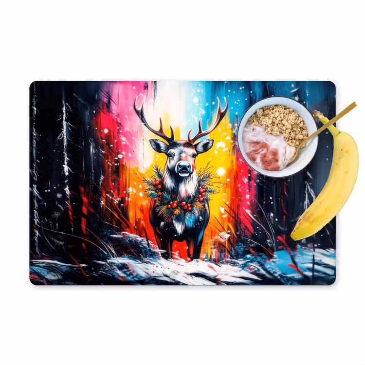 Rendier - Gewei - Krans - Kleurrijk Placemat vinyl groot -zzzproduct_Kitchenyeah-website