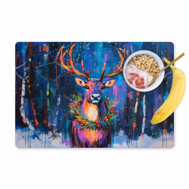 Rendier - Krans - Sprookjesachtig - Blauw Placemat vinyl groot -zzzproduct_Kitchenyeah-website
