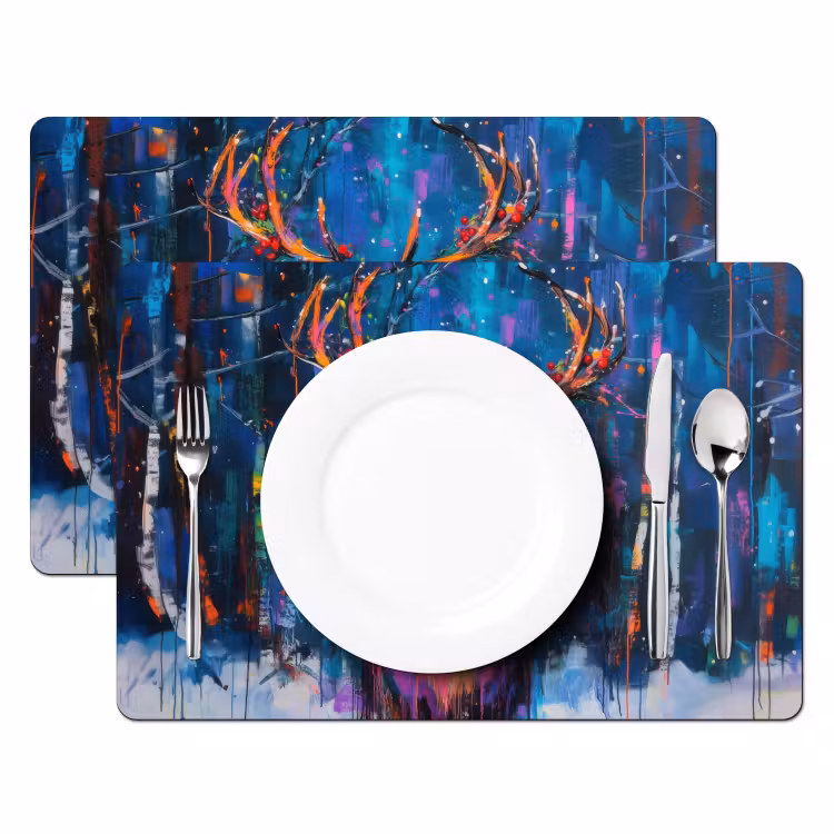 Rendier - Krans - Sprookjesachtig - Blauw Placemat vinyl groot -zzsfeer2_Kitchenyeah-website