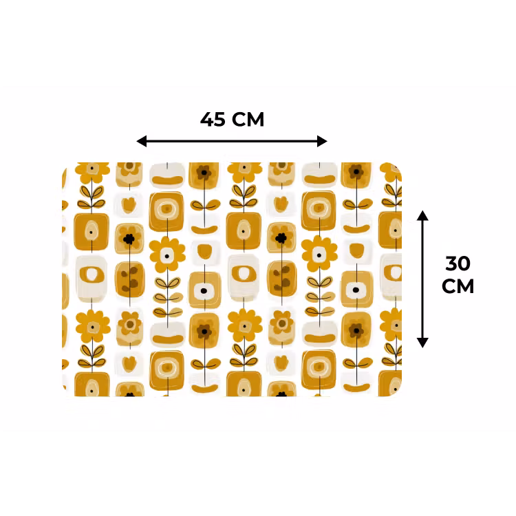 Retro - Abstract - Bloemen - Okergeel Placemat vinyl groot 368 -specs
