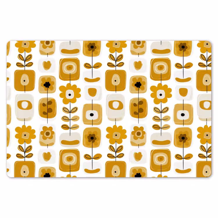 Retro - Abstract - Bloemen - Okergeel Placemat vinyl groot 368 -zzsfeer1_Kitchenyeah-website