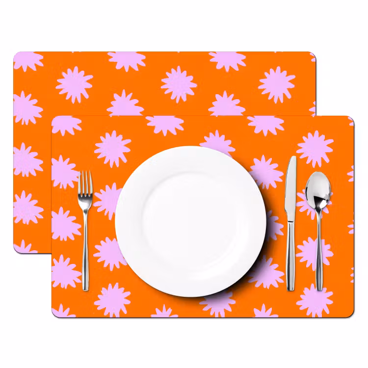 Retro - Bloemen - Oranje Placemat vinyl groot 368 -zzsfeer2_Kitchenyeah-website