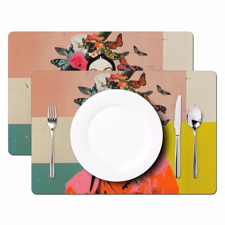 Retro - Vrouw - Kopje - Vlinders Placemat vinyl groot -zzsfeer2_Kitchenyeah-website