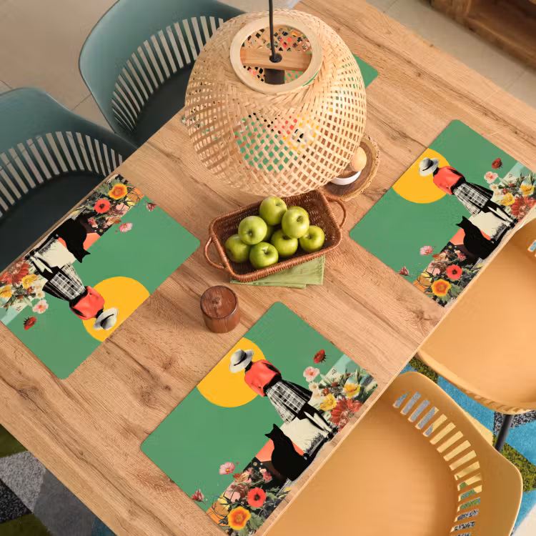Retro - Meisje - Kat - Zon Placemat vinyl groot -zzsfeer5_Kitchenyeah-website
