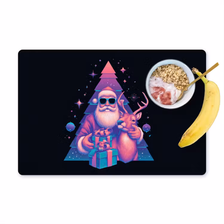 Retro - Kerstman - Rendieren - Kerstboom Placemat vinyl groot -zzzproduct_Kitchenyeah-website