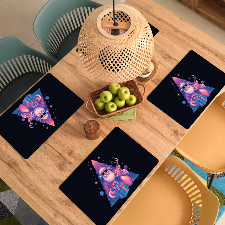 Retro - Kerstman - Rendieren - Kerstboom Placemat vinyl groot -zzsfeer5_Kitchenyeah-website