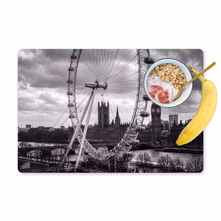 Reuzenrad - Klokkentoren - Architectuur - Zwart-wit - Stad Placemat vinyl groot -zzzproduct_Kitchenyeah-website