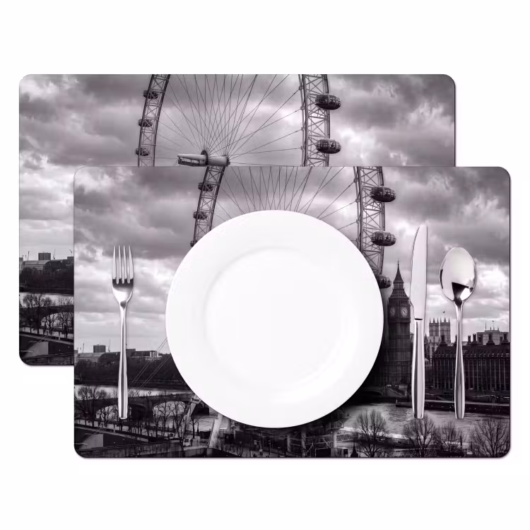 Reuzenrad - Klokkentoren - Architectuur - Zwart-wit - Stad Placemat vinyl groot -zzsfeer2_Kitchenyeah-website