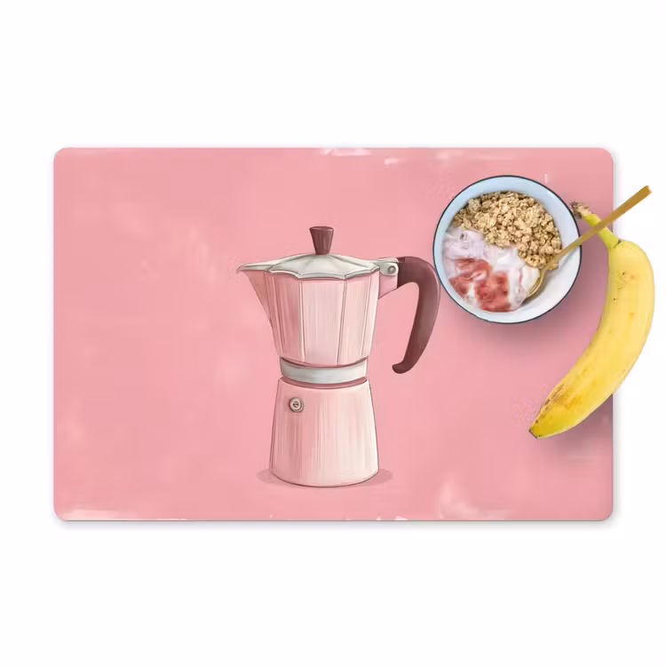 Roze - Mokkapot - Illustratie - Koffie Placemat vinyl groot -zzzproduct_Kitchenyeah-website