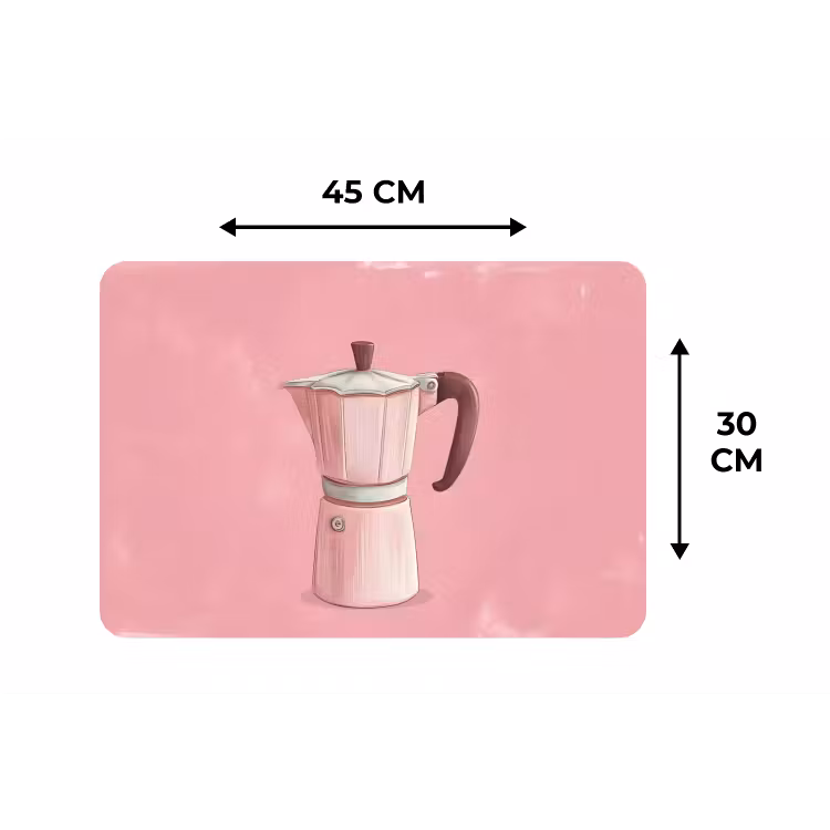 Roze - Mokkapot - Illustratie - Koffie Placemat vinyl groot -specs