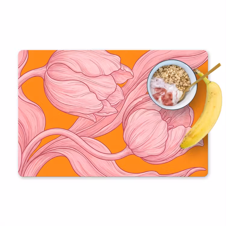 Tischset - 6 Stück - Rosa Blumen – Modern - Roze bloemen - Modern Placemat vinyl groot