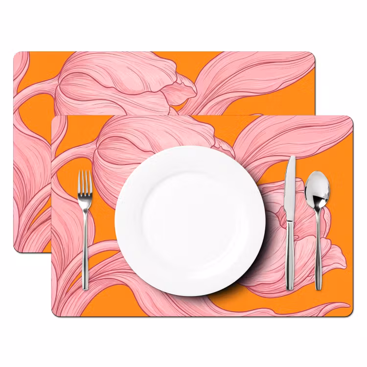 Tischset - 6 Stück - Rosa Blumen – Modern - Roze bloemen - Modern Placemat vinyl groot
