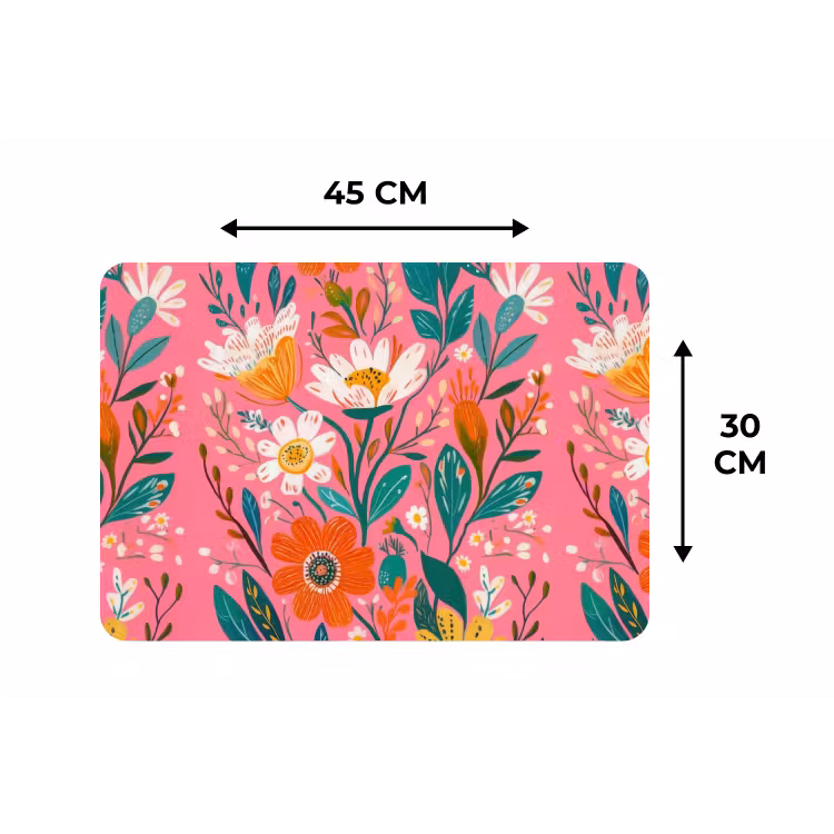 Roze - Bloemen - Wit - Oranje Placemat vinyl groot -specs