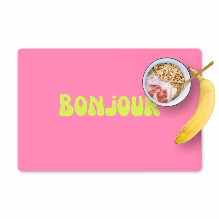 Roze - Groene bonjour - Organisch Placemat vinyl groot -zzzproduct_Kitchenyeah-website