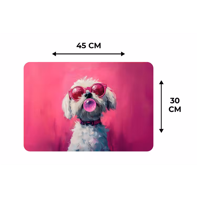 Pink - Hond - Bubbel Placemat vinyl groot -specs