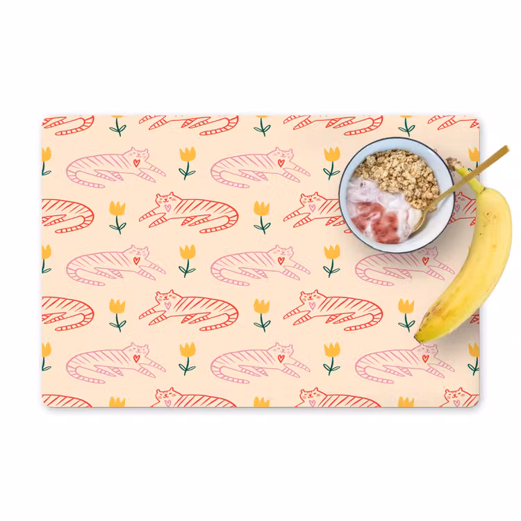 Rood - Roze - Katten - Bloemen Placemat vinyl groot 368 -zzzproduct_Kitchenyeah-website