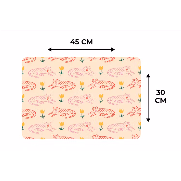Rood - Roze - Katten - Bloemen Placemat vinyl groot 368 -specs
