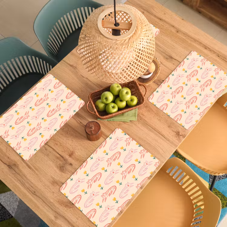 Rood - Roze - Katten - Bloemen Placemat vinyl groot 368 -zzsfeer5_Kitchenyeah-website