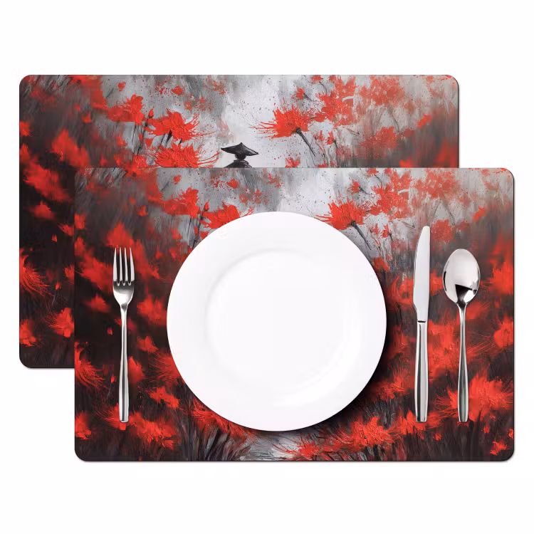 Rode bloemen - mistig - Man Placemat vinyl groot -zzsfeer2_Kitchenyeah-website