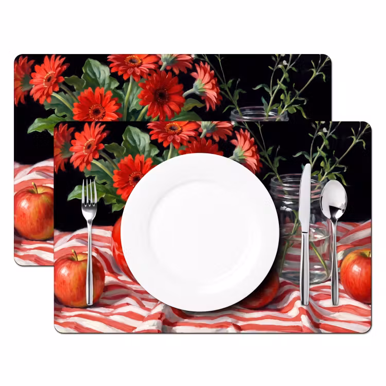 Tischset - 6 Stück - Rote Blumen – Vase - Rode bloemen - Vaas Placemat vinyl groot