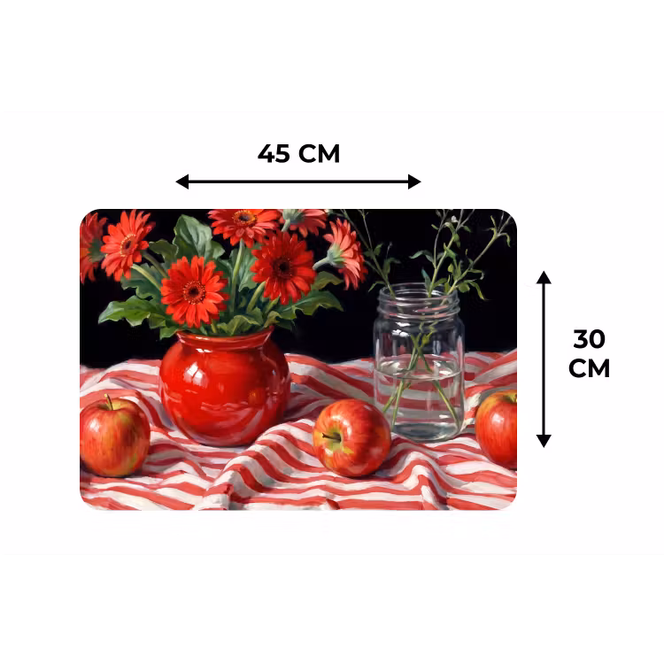 Tischset - 6 Stück - Rote Blumen – Vase - Rode bloemen - Vaas Placemat vinyl groot