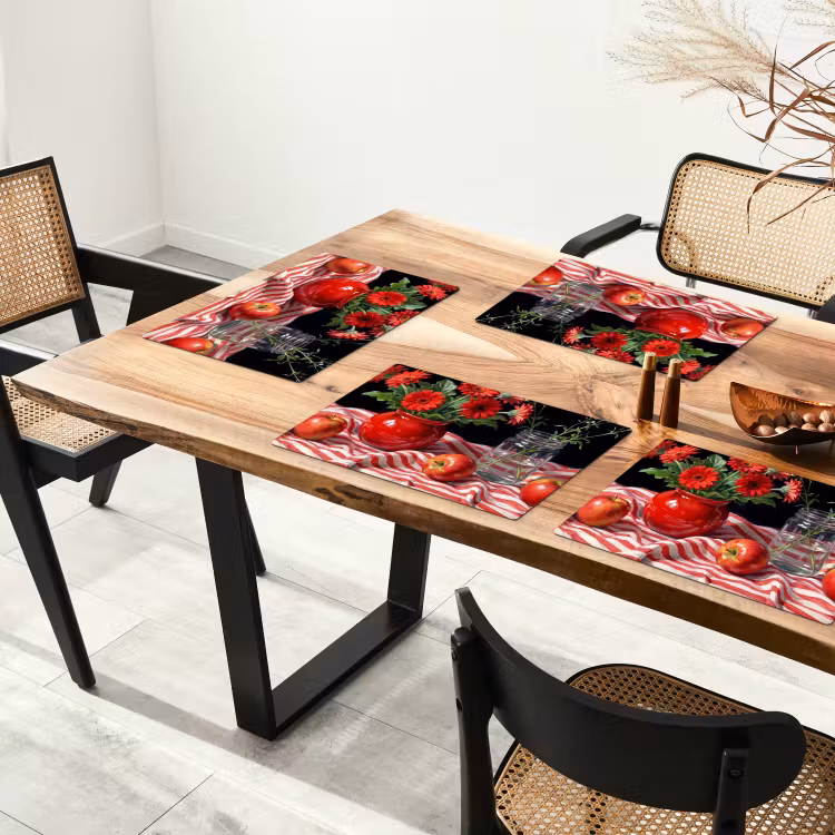 Tischset - 6 Stück - Rote Blumen – Vase - Rode bloemen - Vaas Placemat vinyl groot