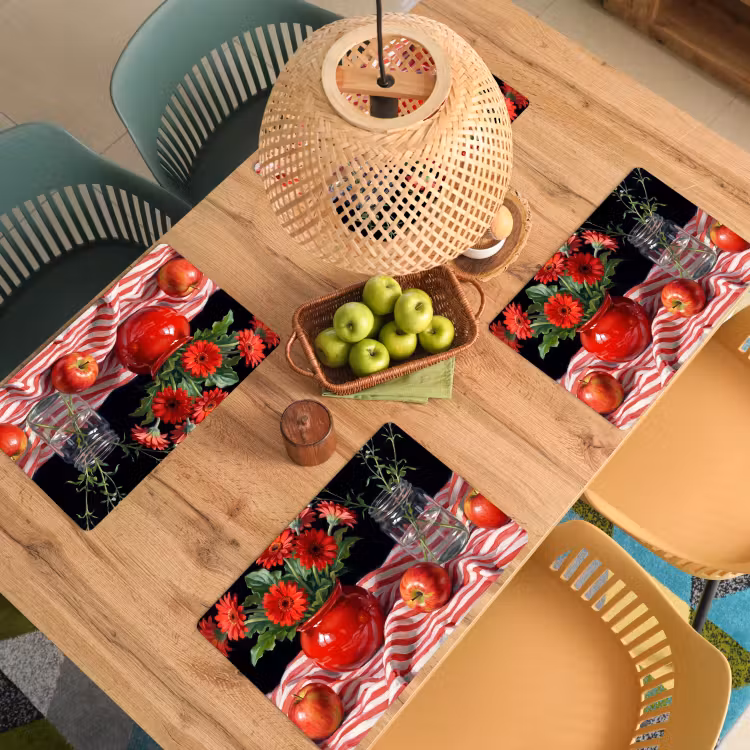 Tischset - 6 Stück - Rote Blumen – Vase - Rode bloemen - Vaas Placemat vinyl groot