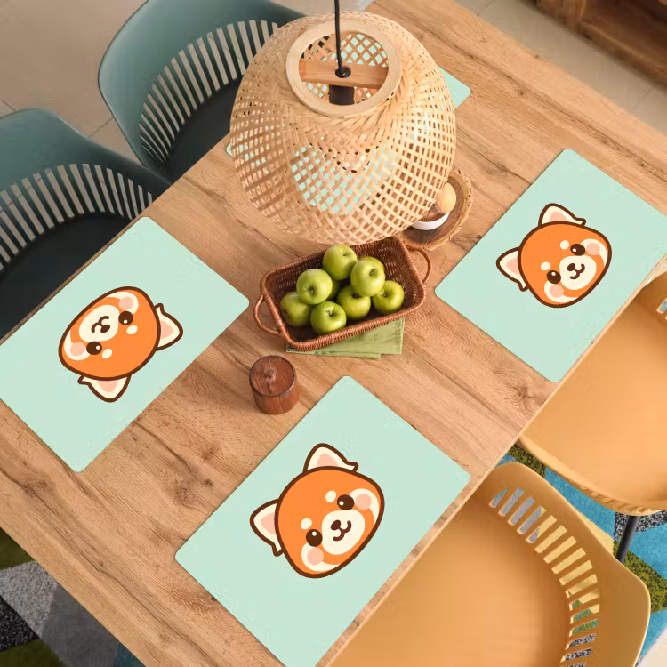 Rode panda - Groen - Cartoon Placemat vinyl groot -zzsfeer5_Kitchenyeah-website
