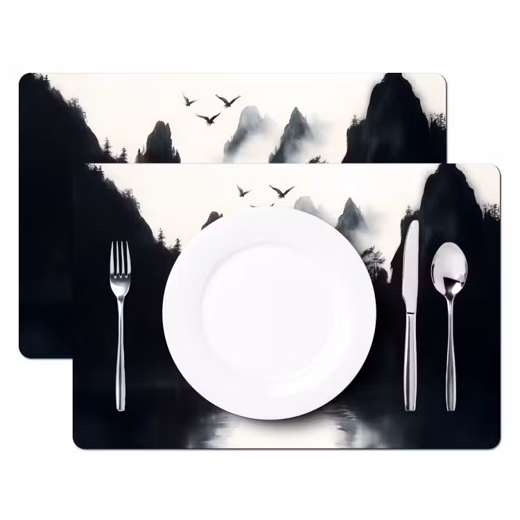 Roeiboot - Mistig - Bergen - Vogels Placemat vinyl groot -zzsfeer2_Kitchenyeah-website