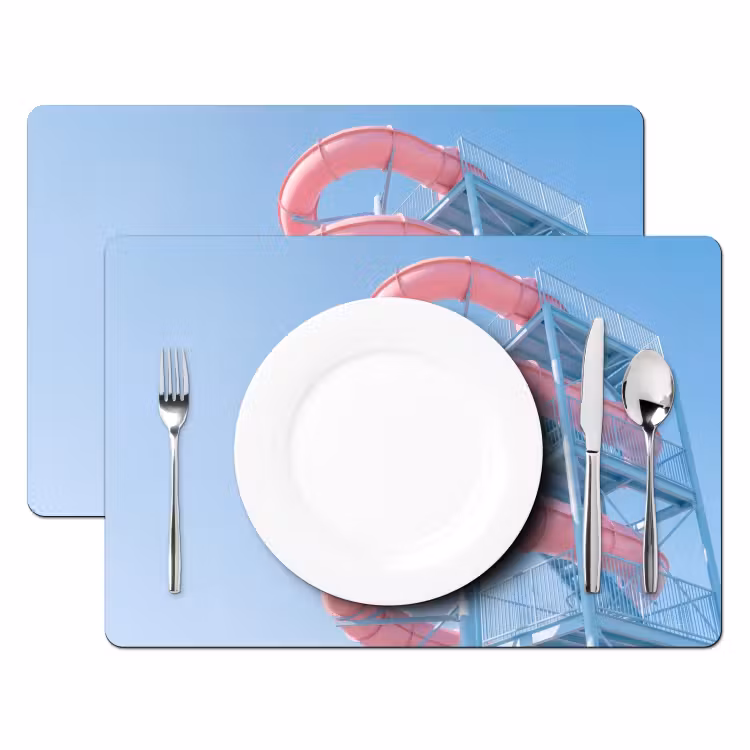 Glijbaan - Waterpark - Spiraal - Modern - Roze Placemat vinyl groot -zzsfeer2_Kitchenyeah-website