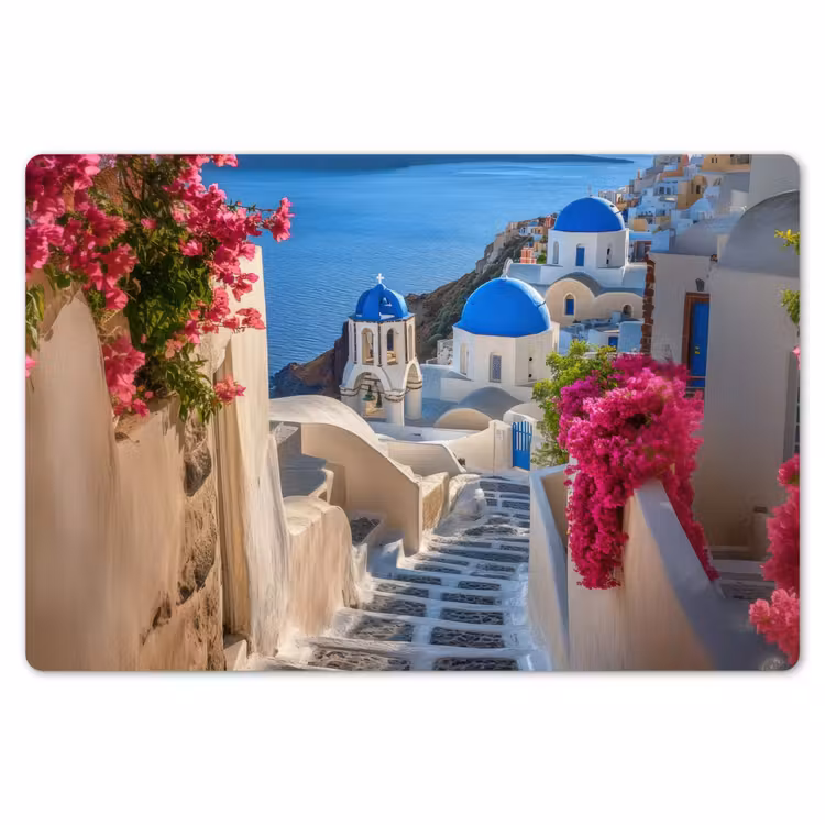 Santorini - Bloemen - Griekenland Placemat vinyl groot -zzsfeer1_Kitchenyeah-website