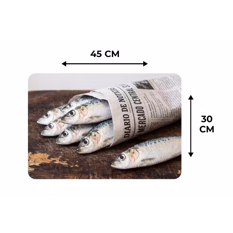 Tischset - 6 Stück - Sardine – Zeitung – Schneidebrett - Sardientje - krant - snijplank Placemat vinyl groot