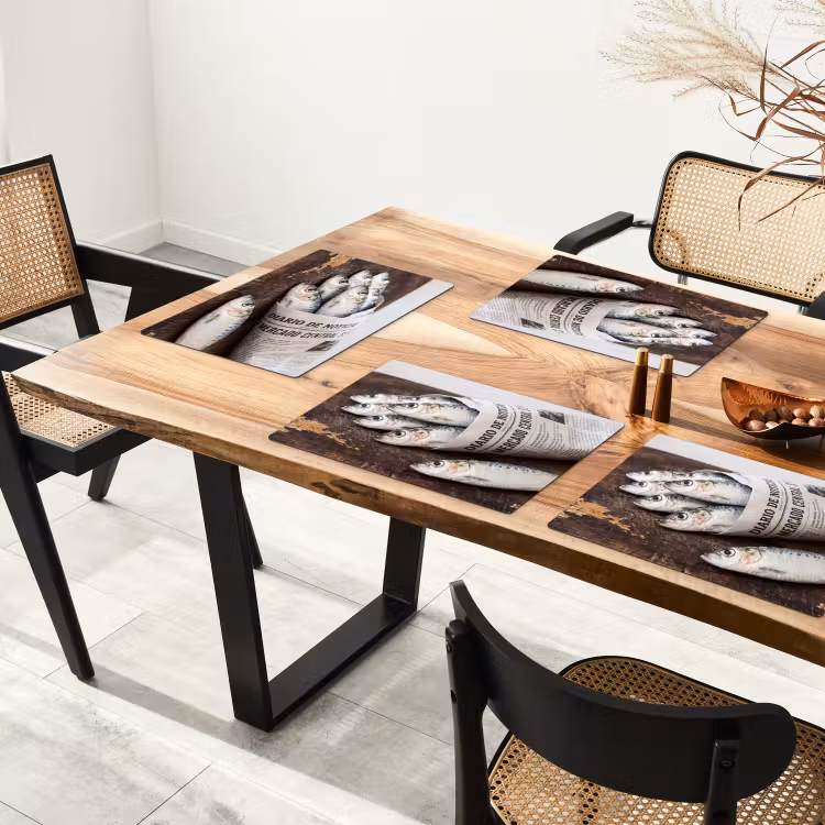 Tischset - 6 Stück - Sardine – Zeitung – Schneidebrett - Sardientje - krant - snijplank Placemat vinyl groot