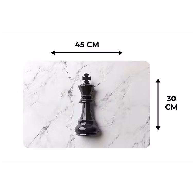 Schaakstuk - Koning - Zwart - Marmer Placemat vinyl groot -specs