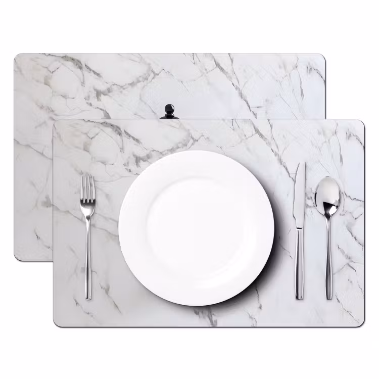 Schaakstuk - Loper - Zwart - Marmer Placemat vinyl groot -zzsfeer2_Kitchenyeah-website