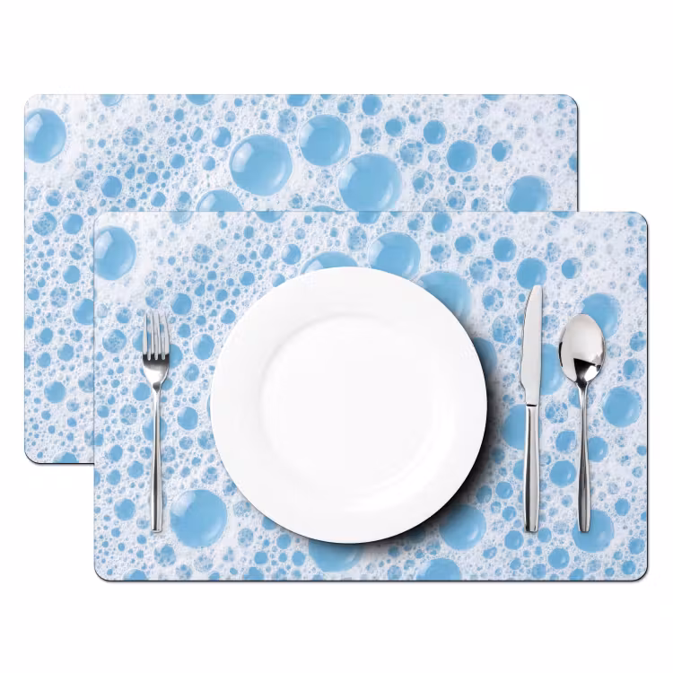Schuim - Bubbels - Blauw Placemat vinyl groot -zzsfeer2_Kitchenyeah-website