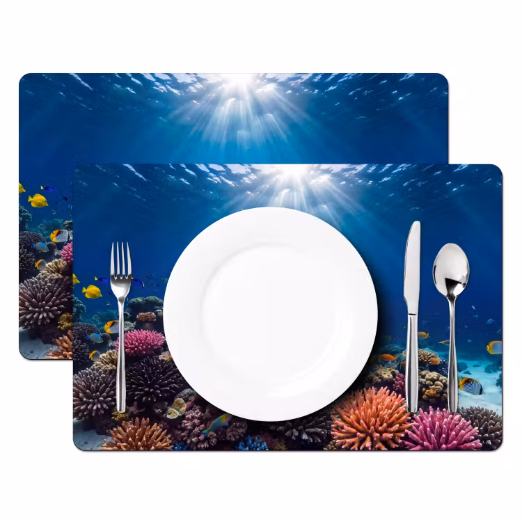 Schildpad - Koraalrif - Oceaan - Dieren - Blauw Placemat vinyl groot -zzsfeer2_Kitchenyeah-website