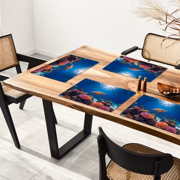 Schildpad - Koraalrif - Oceaan - Dieren - Blauw Placemat vinyl groot -zzsfeer4_Kitchenyeah-website