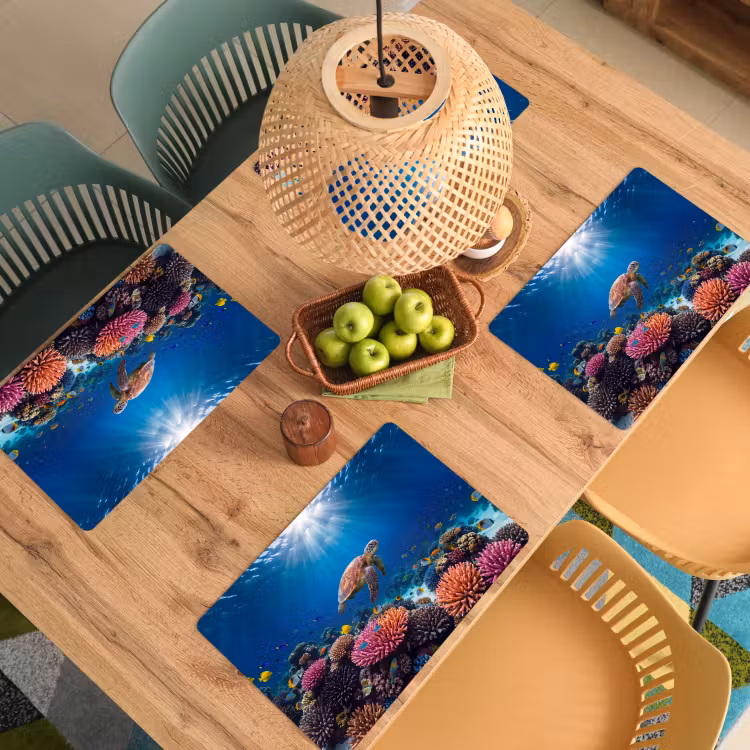 Schildpad - Koraalrif - Oceaan - Dieren - Blauw Placemat vinyl groot -zzsfeer5_Kitchenyeah-website