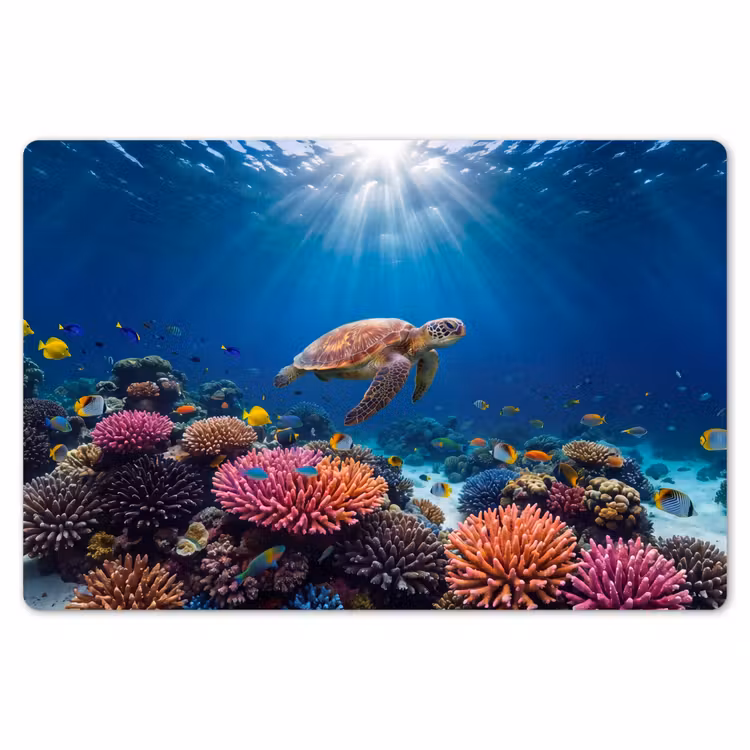 Schildpad - Koraalrif - Oceaan - Dieren - Blauw Placemat vinyl groot -zzsfeer1_Kitchenyeah-website
