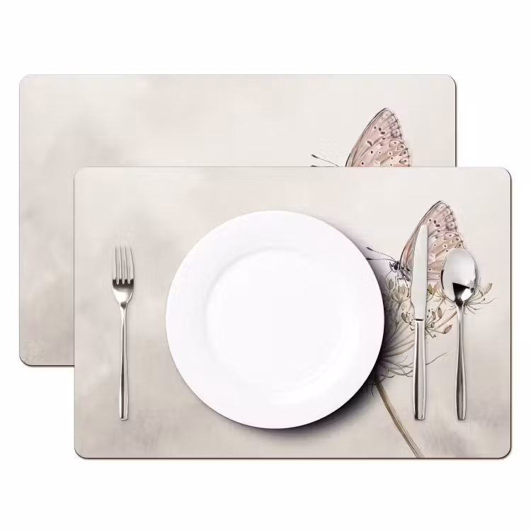 Vlinder - Bloem -Natuur - Beige Placemat vinyl groot -zzsfeer2_Kitchenyeah-website