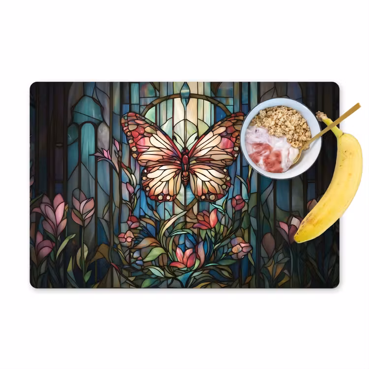 Vlinder - Roze - Bloemen - Bladeren Placemat vinyl groot -zzzproduct_Kitchenyeah-website