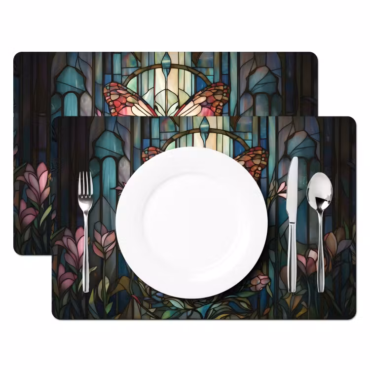 Vlinder - Roze - Bloemen - Bladeren Placemat vinyl groot -zzsfeer2_Kitchenyeah-website