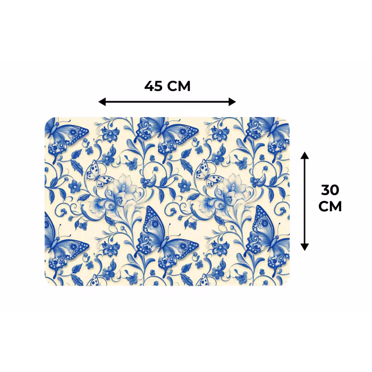 Vlinders - Bloemen - Blauw - Botanisch Placemat vinyl groot 368 -specs