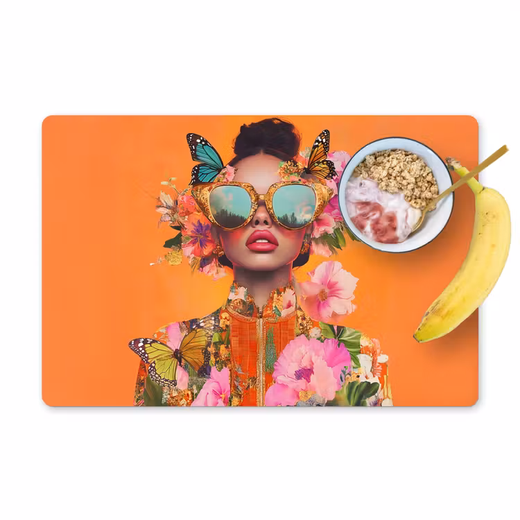 Vlinders - Vrouw - Zonnebril - Kleurrijk Placemat vinyl groot -zzzproduct_Kitchenyeah-website