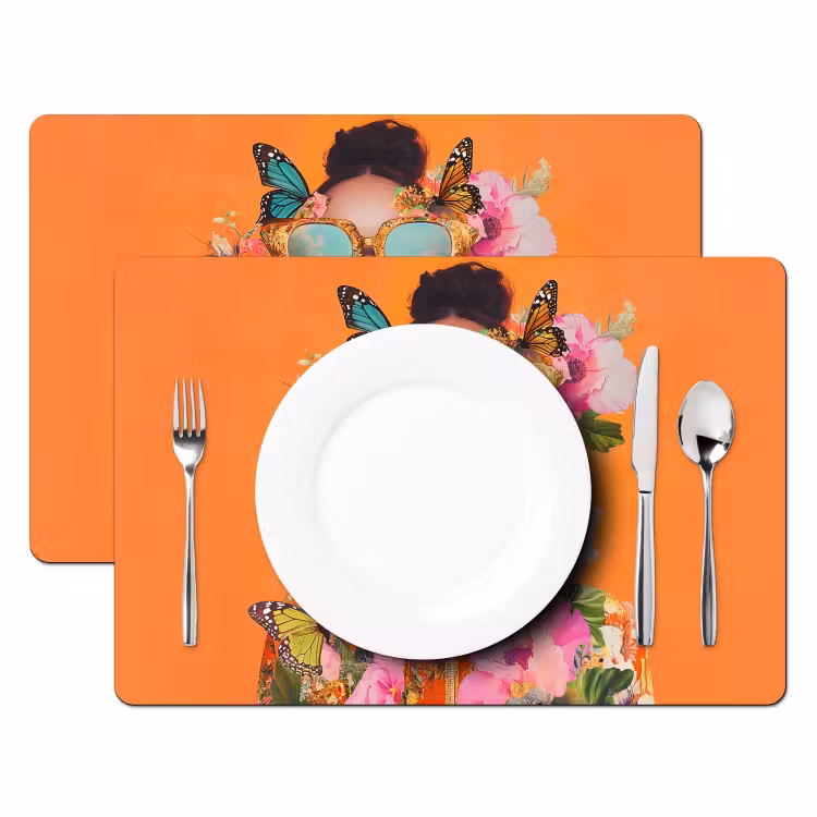 Vlinders - Vrouw - Zonnebril - Kleurrijk Placemat vinyl groot -zzsfeer2_Kitchenyeah-website