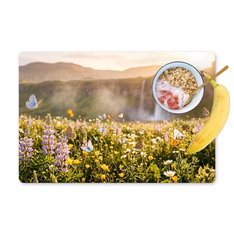 Vlinders - Waterval - Bloemenveld Placemat vinyl groot -zzzproduct_Kitchenyeah-website